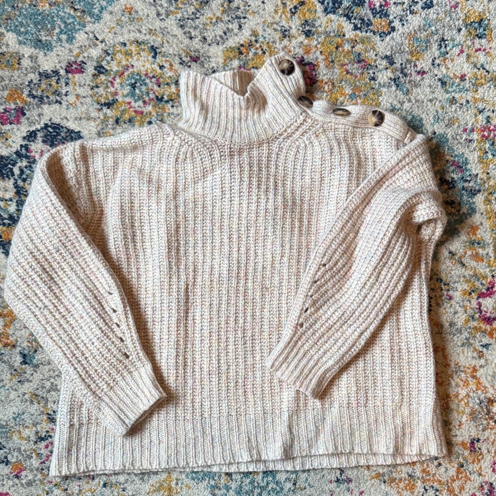 J Crew Cream Button-Shoulder Sweater